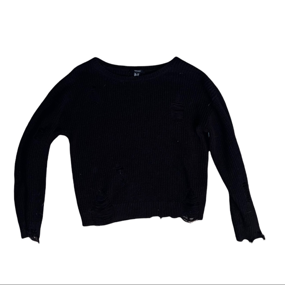 Forever 21 Frayed Ripped Crewneck Sweater